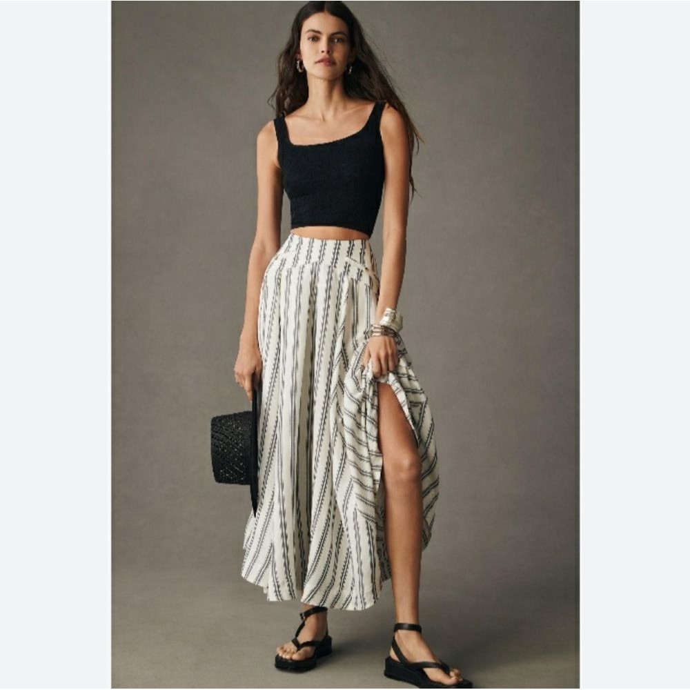 Anthropologie Pilcro Medium Flare A-line Skirt Blue White Stripes Hidden Zipper